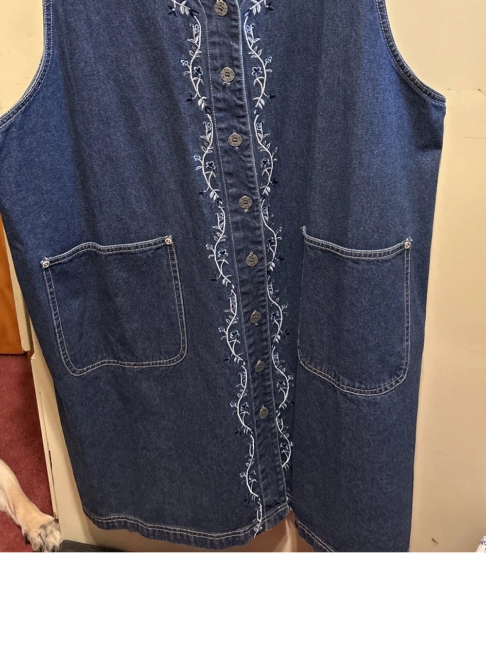 Sleeveless Denim Button Dress overall Embroidered Trim Blue y2k vintage western